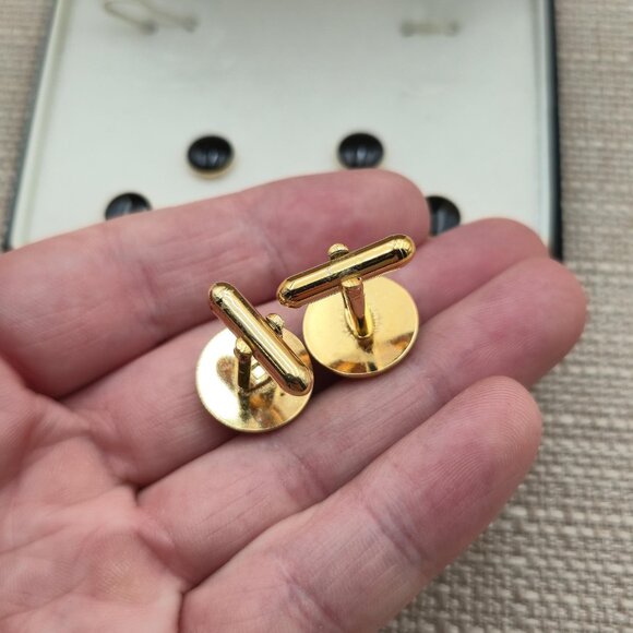 Swank Gold And Black Cuff Links With Accessories B790 - Picture 4 of 6